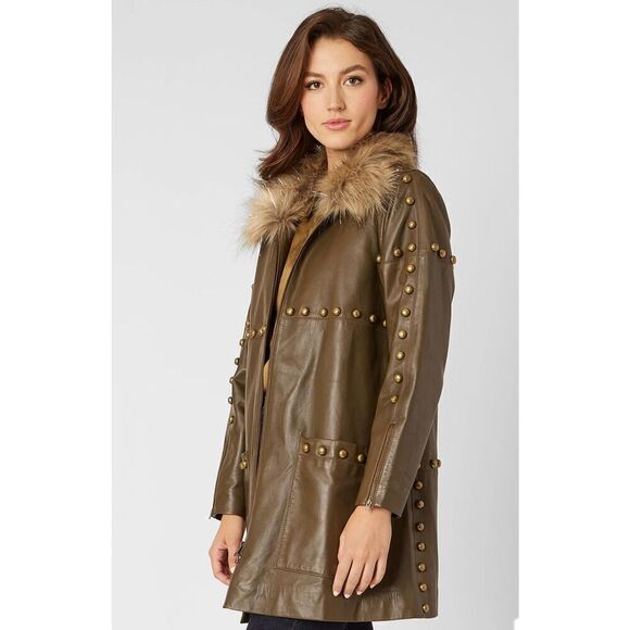 Adrienne Landau Quartz NWT BRASS STUD LEATHER JACKET SIZE Medium - Picture 7 of 9